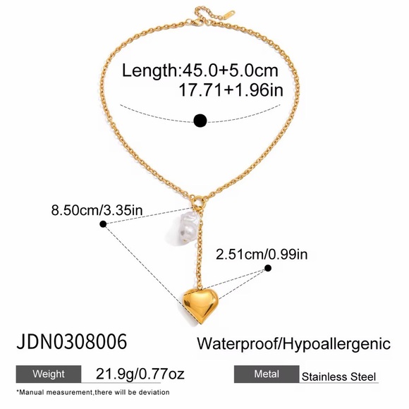 18K Gold Plated Heart & Pearl Pendant Necklace - Picture 7 of 8